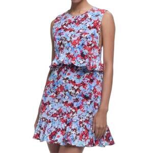 NEW KIKA VARGAS paige mini dress in blue garden poplin